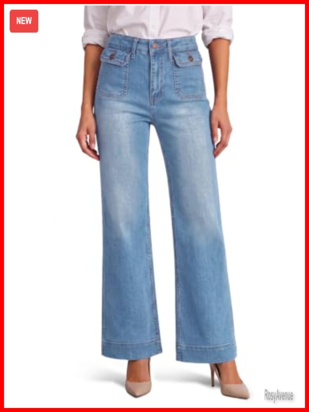 High Waisted Straight Leg Jeans Patch Pockets Denim